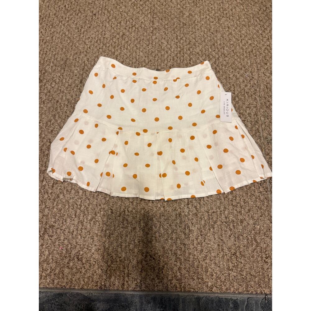 KIRIOUS | NEW Linen Blend Orange Polka Dot Cropped Tank/Skirt Pleated Set - Picture 5 of 12